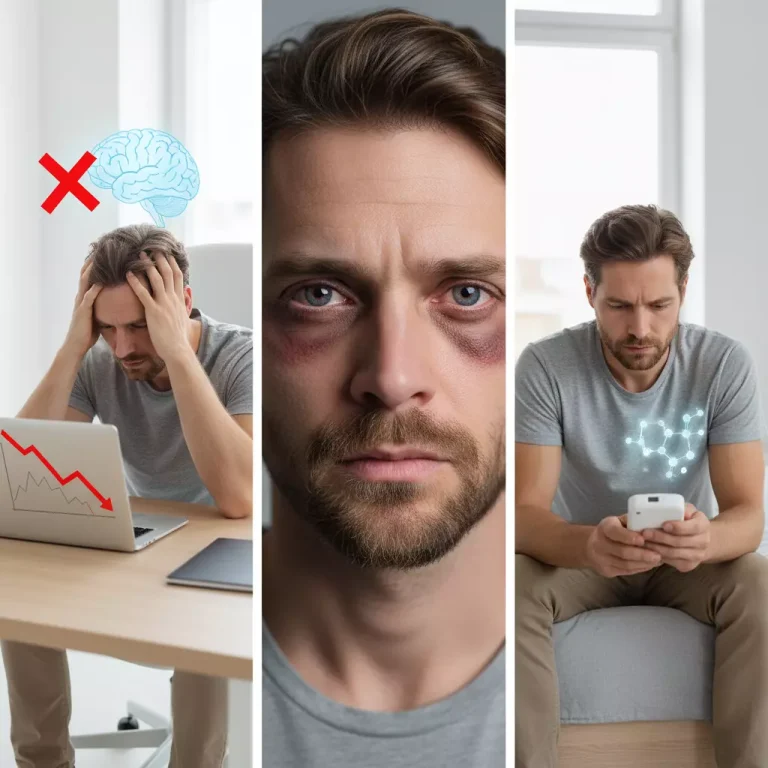 تصویر مفهومی عوارض عدم درمان بی خوابی، شامل کاهش انرژی، خستگی شدید چشم و افزایش خطر ابتلا به دیابت.