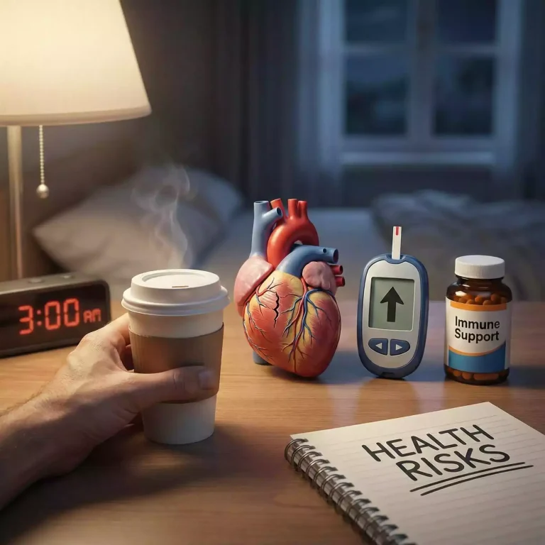 تصویر اینفوگرافیک بدن انسان که نقاط آسیب‌پذیر در برابر بی خوابی (مغز، قلب، سیستم ایمنی) را نشان می‌دهد؛ مرتبط با عوارض بی خوابی